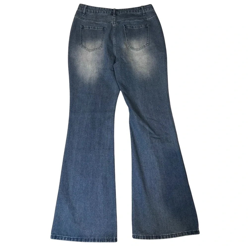 Ursime Womens High Waisted Flare Jeans Medium Wash Front Seam Denim‎ XL